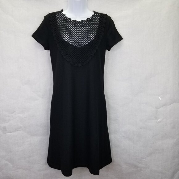 Vivienne Tam Crochet Bodice Dress Small Stretch Knit Wool Black Short Sleeve - Picture 1 of 16